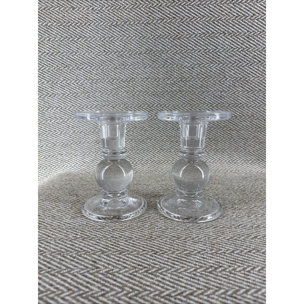 2 Clear Glass Candle Holder With  Ball On Stem  5"
